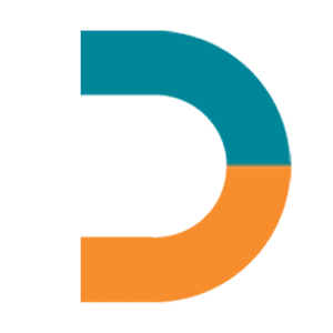 Stylized letter 'D' with a blue top half and an orange bottom half, representing Dicon Display.